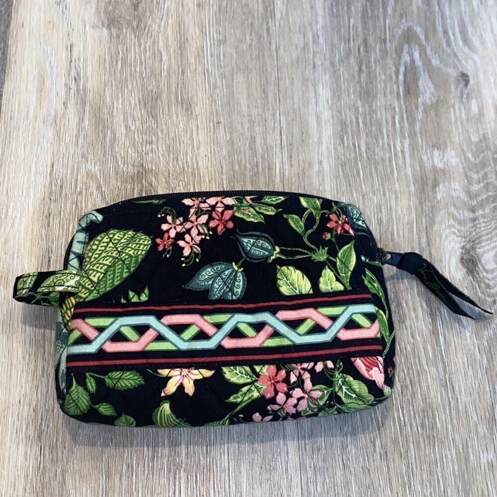 Vera Bradley Small Make Up Cosmetic Travel Bag Lined New Hope Black Pink Floral